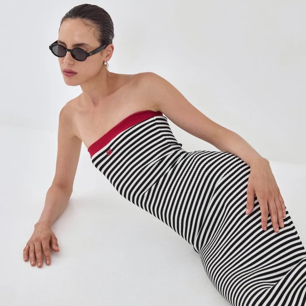 De Rococo Strapless Maxi Striped Ribbed Dress, Size XS - Picture 3 of 7